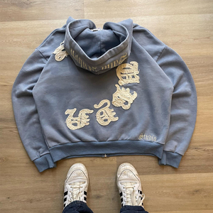 QZFSO Fabricant 450 Gsm French Terry Broderie De Détresse Lavage À L'acide 100% Coton Biologique Hip Hop Hommes Vintage À Capuche - Product Image 2