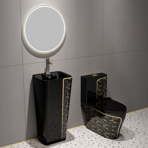 Articles sanitaires de luxe siphoniques pour salle de bain, toilettes de couleur noire et blanche, ensemble de toilette et d'évier en céramique, vente en gros - Product Image 4