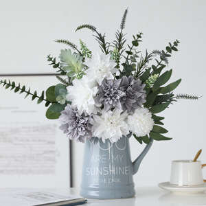 Weiwei <b>Bouquet</b> <b>Artificial</b> Dahlia <b>Bouquet</b> White And Gray Silk Flowers High Simulation Wedding Home Decor Props - Product Image 2