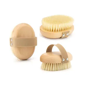 Disposable Mini Oval Body Dry Bath Brush Scrubbers Massage Beech Wooden Wood Bamboo Handle with Walnut Sisal Boar bristle