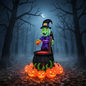 Décoration d'Halloween gonflable <span class=keywords><strong>de</strong></span> 1,8 m : Sorcière avec corbeau sur <span class=keywords><strong>l</strong></span>'épaule, brassant une potion magique dans un chaudron, pour une ambiance effrayante - Product Image 3