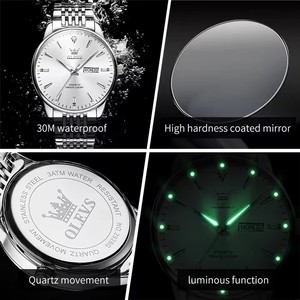   Reloj de cuarzo para hombre 2929, original, resistente al agua, para hombre de negocios, correa de acero, calendario dual, luminoso, moderno. - Product Image 6