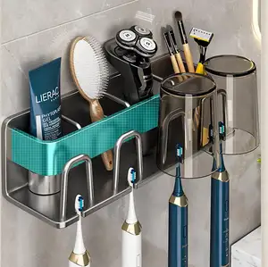 Porte-brosse à dents 2 tasses mural avec distributeur de dentifrice Ensemble d'accessoires de salle de bain, Porte-brosse à dents noir Salle de bain