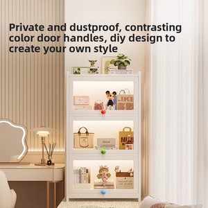 Vitrine de présentation moderne et minimaliste style crème, inspirée de la dopamine, avec poignée de tirage, en <span class=keywords><strong>bambou</strong></span>, anti-poussière, pour rangement de jouets - Product Image 4
