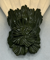 Applique murale LED moderne classique à montage en saillie, base à motif floral vert, abat-jour en verre alabaste, lumière décorative intérieure