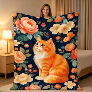 Assorted Print <b>Cat</b> Floral Flannel Blanket Throw Blanket Nap Blanket Reversible Cozy Warm for Travel Camping Custom Print - Product Image 2