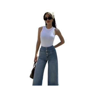 Débardeur côtelé en coton respirant pour femme, sans manches, extensible, coupe ajustée, décontracté, pour tous les jours, XS-5XL - Product Image 2