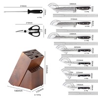 Ensemble de couteaux de cuisine en acier inoxydable Damas japonais 3CR13 gravé, couteau de chef en bois d'acacia avec bloc en bois