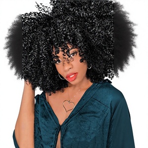 Perruque <span class=keywords><strong>afro</strong></span> courte bouclée pour <span class=keywords><strong>femme</strong></span>, petites boucles africaines, style bouffant européen et américain, fabriquée à la machine, filet rose, fibre haute température - Product Image 1