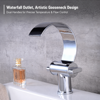 Robinet de lavabo en laiton plaqué, débit cascade, col de cygne artistique, contrôle précis de la température et du débit, prix usine, vente en gros