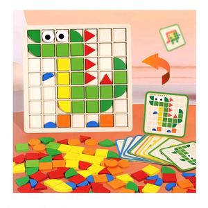 Juguete Geométrico Clásico de Madera para Jardín de Infancia, Bloques de Formas Montessori, Rompecabezas de Madera con Patrones de Mosaico - Product Image 1