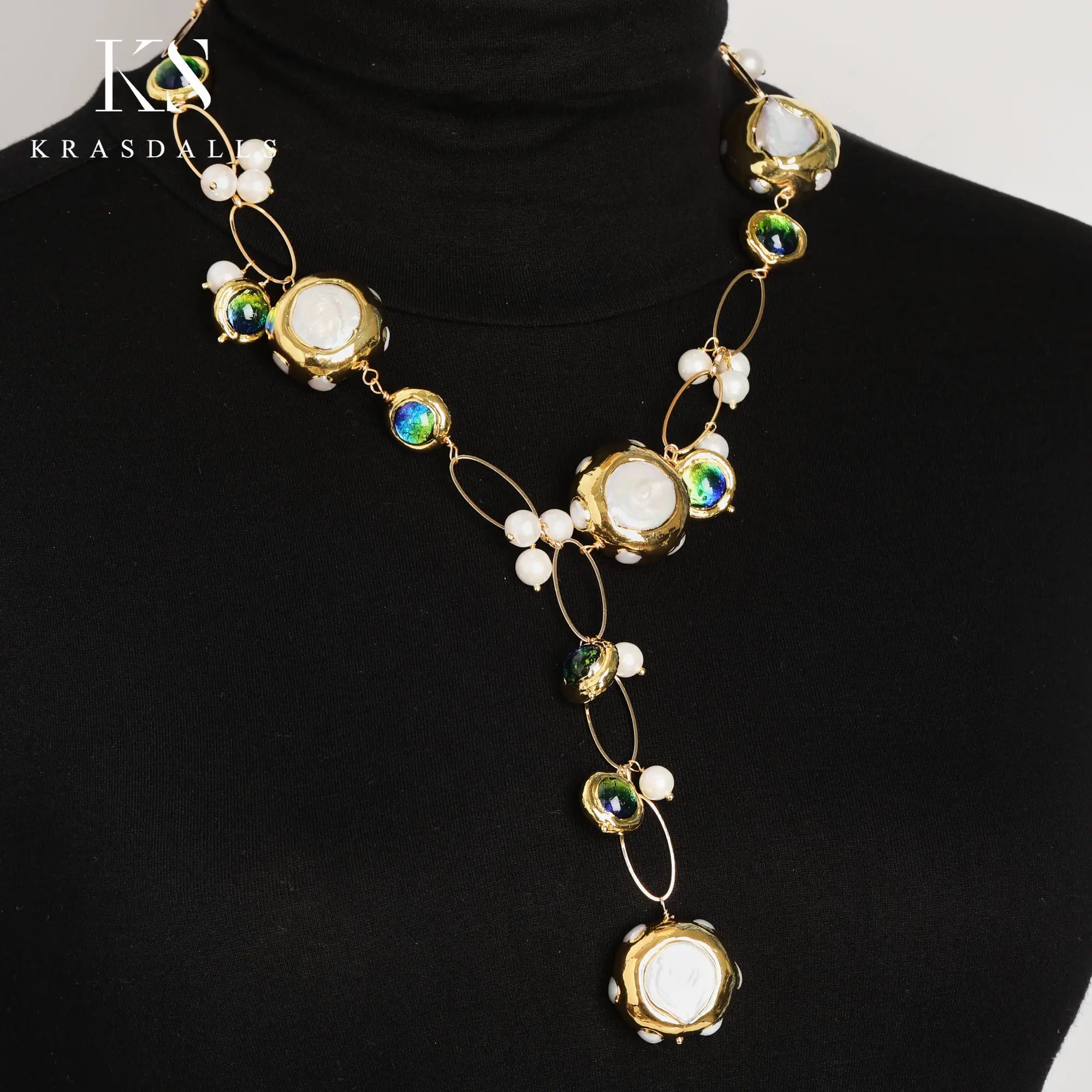 Murano kaca penyembuhan alami air tawar mutiara budidaya manik-manik pesona emas diisi kalung halus perhiasan pesta hadiah