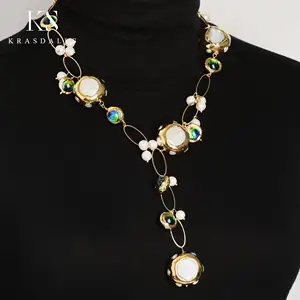 Blauw Murano Glas Genezende Natuurlijke Zoetwater Gekweekte Parel Kralen Bedels Goud Gevulde Ketting Fijne Sieraden Feest Cadeau