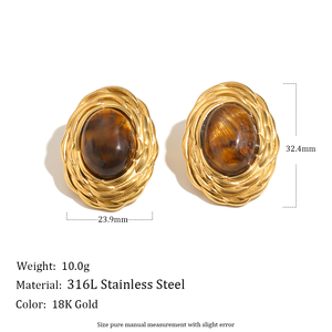 Pendientes de Acero Inoxidable con Baño de Oro de 18K, Diseño Retro Europeo y Americano, con Patrón de Espiga de <span class=keywords><strong>Trigo</strong></span> y Ojo de Tigre, para Mujer - Product Image 4