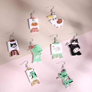 Boucles d'oreilles en acrylique écologiques entièrement gérées, motifs de dessins animés d'animaux (cadeau unisexe) - Product Image 4