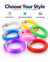 Bracelet lumineux en fibre optique LED personnalisé en PU avec impression de logo, programmes de lumière multicolores, bracelet pour événements et fêtes