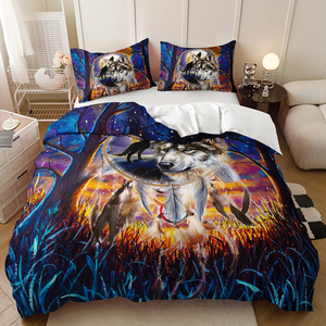 Ensemble de literie impression 3D Polyester la lune et le loup housse de couette - Product Image 5