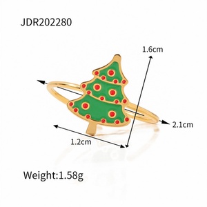 Bague de doigt réglable en émail plaqué or en acier inoxydable délicat pour Noël - Product Image 4