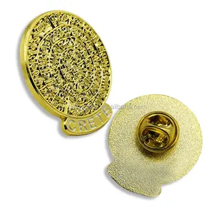 Оптовая продажа, коллекционные сувенирные булавки для лацканов, кретовый символ, 2D Золотой значок, эмалированная булавка под давлением