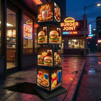 Boîte à lumière rotative sur pied, cube d'affichage de menu, panneau publicitaire LED, intérieur/extérieur, graphiques remplaçables, personnalisable