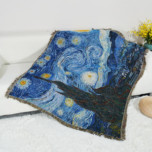 Manta tejida Jacquard de Vincent Van Gogh's <span class=keywords><strong>Star</strong></span> Moon Night 100% poliéster súper suave ropa de cama para todas las estaciones sofá toalla famosa - Product Image 1