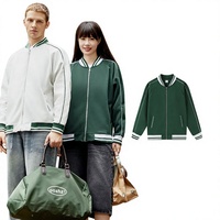 Blouson universitaire zippé color-block hiver 320g personnalisable pour étudiant, coupe ample, polyvalent, streetwear brodé