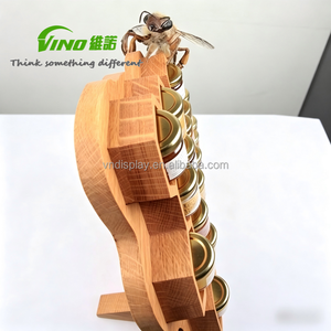 Natural Rustic Engraved Multi - Compartment Wooden Honeycomb - shaped Honey Jam Jar <b>Display</b> <b>Rack</b>, Retail Store Honey Organizer - Product Image 2