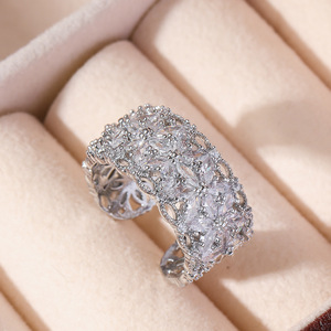 European American Niche Finger <b>Ring</b> Silver Zircon <b>Adjustable</b> Band <b>Ring</b> For Women - Product Image 1