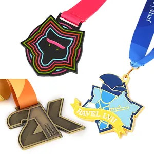 Oem fabricação personalizada do logotipo do esporte do metal eventos da equipe de competição meda de badminton vencedor meda de honra com fitas