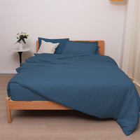 Juego de Funda Nórdica de Lino Francés, 3 Piezas, 100% Lino, 14S, 165 g/m², Lavado, Transpirable, Suave, Natural, Arrugado, Color Azul Oscuro