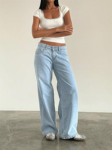 <span class=keywords><strong>Jeans</strong></span> dritti senza elastico stile retrò americano a <span class=keywords><strong>vita</strong></span> <span class=keywords><strong>bassa</strong></span> da donna nuovi <span class=keywords><strong>Jeans</strong></span> a gamba larga da donna - Product Image 6