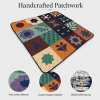 Couverture Imperméable Matelassée Bohème Patchwork 16 Panneaux en Polyester, Tapis de Pique-nique Réversible Géométrique Boho, Tapis Mural
