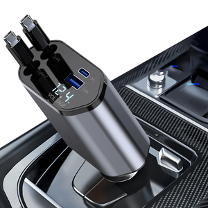 Cargador Rápido Retráctil para Auto USB C <span class=keywords><strong>de</strong></span> 120W, Adaptador 4 en 1 con Pantalla LED <span class=keywords><strong>Digital</strong></span>, 2 Puertos C PD, <span class=keywords><strong>Estación</strong></span> <span class=keywords><strong>de</strong></span> Carga Eléctrica para Auto - Product Image 1