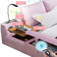Lit double en cuir grande taille lit parent-enfant avec tiroirs de rangement cadre en bois massif lit fonctionnel plus large