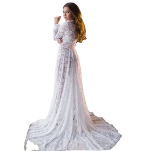 Sexy blanc col en V profond à manches longues femmes <span class=keywords><strong>robe</strong></span> enceinte dentelle bébé douche photographie transparent moulant robes de fuite - Product Image 1