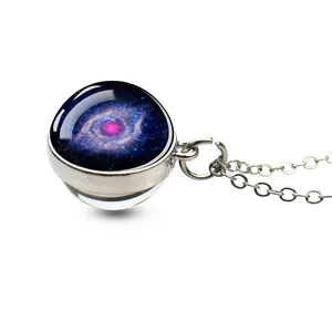 Planet Jewelry Moon Originality Double Sided Ball Pendant Fashion Women Luminous Crystal Nebula Necklace