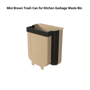 Mini bote de basura de plástico marrón para cocina, contenedor rectangular con tapa abierta para residuos. - Product Image 1