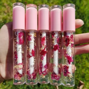 Dasar Lipgloss Minyak Pink Tabung Glitter Rose Emas Jelas Rasa Kualitas Tinggi Gemuk Kelapa Alami Lip Gloss