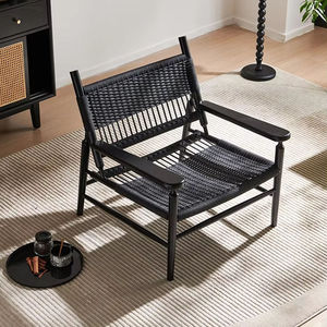 เก้าอี้พักผ่อนดีไซน์ทันสมัยหุ้มด้วยผ้าตาข่าย พร้อมที่วางแขนไม้เนื้อแข็ง ให้ความสบายหรูหรา เหมาะสำหรับห้องนั่งเล่น ห้องนอน และโรงแรม - Product Image 3