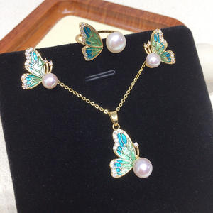 طقم مجوهرات SHDIYAYUN عالي الجودة من لؤلؤ المياه العذبة الطبيعي بتصميم الفراشة الكلاسيكي - Product Image 2