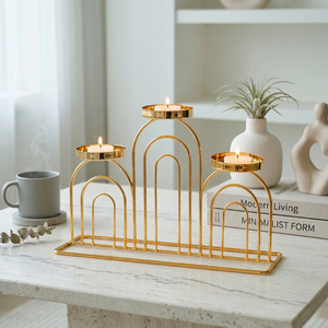 Iron <b>Candle</b> Holders Set Gold Metal <b>Arch</b> Design For Home Decoration Wedding Birthday Dinner Table Centerpiece - Product Image 2