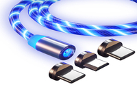 Cable USB 3 en 1, Cable de carga magnética con luz LED fluida Visible para varios teléfonos inteligentes y tabletas tipo C/Micro USB