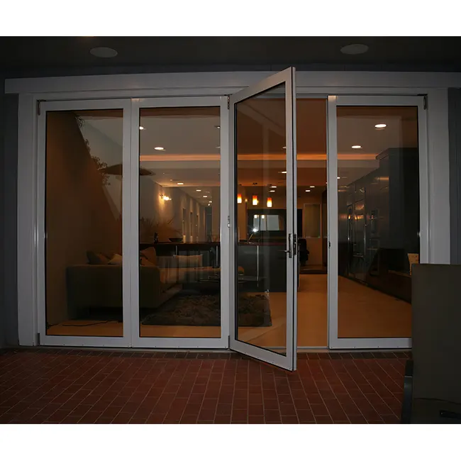 Puerta exterior plegable de aluminio-Puertas plegables de vidrio de ahorro de energía para casas