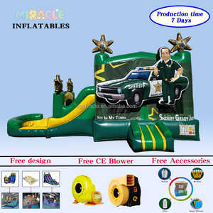 Castillo Inflable de PVC con Tobogán, Temática de Coche de Policía, Personalizado con Impresión de Agencia de Seguridad, para Niños - Product Image 1