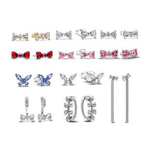 <span class=keywords><strong>Pendientes</strong></span> de Plata de Ley S925 Pandoras con Lazo Brillante, <span class=keywords><strong>Pendientes</strong></span> de Aro con Lazo - Product Image 1