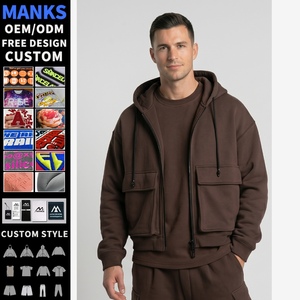 Sweat-shirts à capuche zippés personnalisés avec logo pour hommes, poches cargo, 300-550 GSM, coton et élasthanne, vêtements de sport décontractés pour hommes - Product Image 1