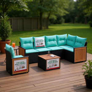 Yoy Getts Juego de Sofás de Exterior de 7 Piezas de Ratán Sintético Negro, Muebles Modernos para Patio con Cojines, Capacidad para 7 Personas - Product Image 2