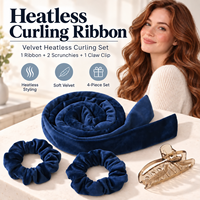 Ensemble de 5 Bandes à Boucler sans Chaleur en Velours avec 2 Chouchous, Pince et Pochette 120 G pour Femmes – Vente en Gros