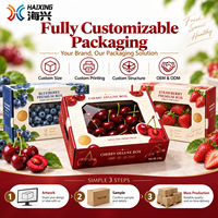 Boîte d'emballage carrée personnalisée pour cerises, fenêtre transparente en PET anti-buée, 2 kg, 5 kg, écologique, recyclable, en carton ondulé rigide pour l'expédition de fruits