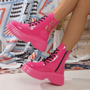 Trened GIRL SM4838 <span class=keywords><strong>stivaletti</strong></span> da <span class=keywords><strong>donna</strong></span> con lacci rosa caldo con cerniera in vernice con fibbia da passeggio quotidiano con plateau casual - Product Image 6